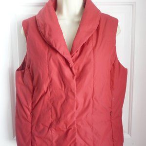 Coldwater Creek Vest M Red Puffer Shawl Collar Down Feather Fill Hidden Snaps